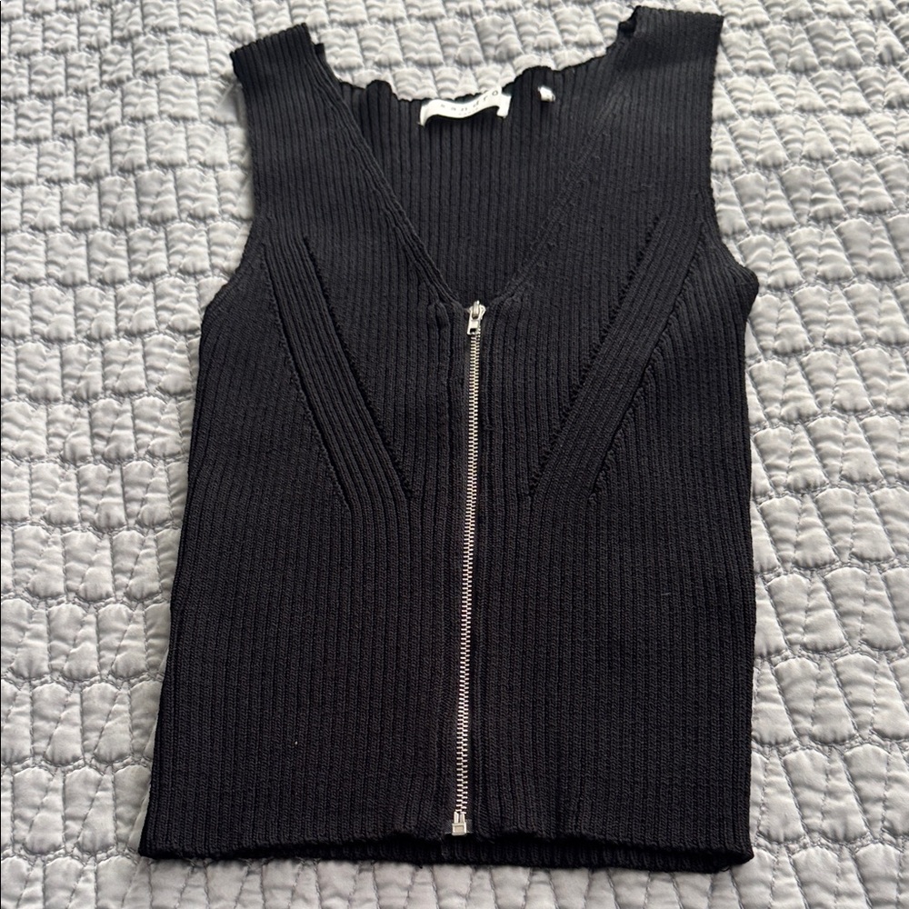 Sandro Black Ribbed Knit Tank Top